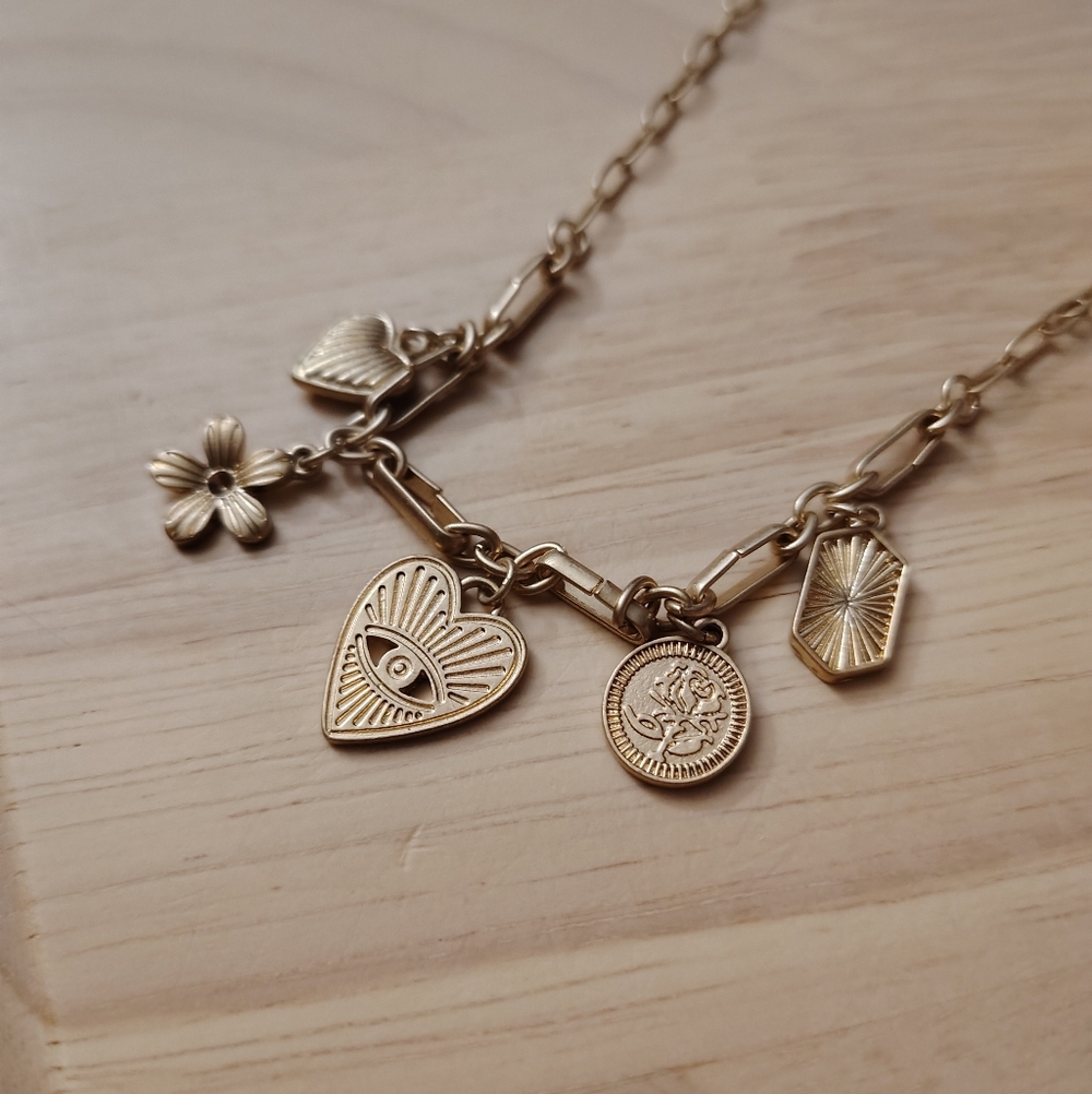 Urban Outfitters Vintage Style Bohemian Charm Antiqued Gold Necklace